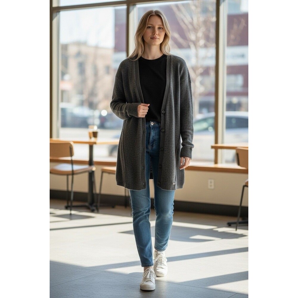Holliester Gray Cardigan Women’s Knit Button Up Sweater Size L Winter
